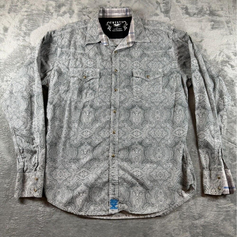 Mens Twenty X, Size L Snap Longsleeved Western Shirt, Gray